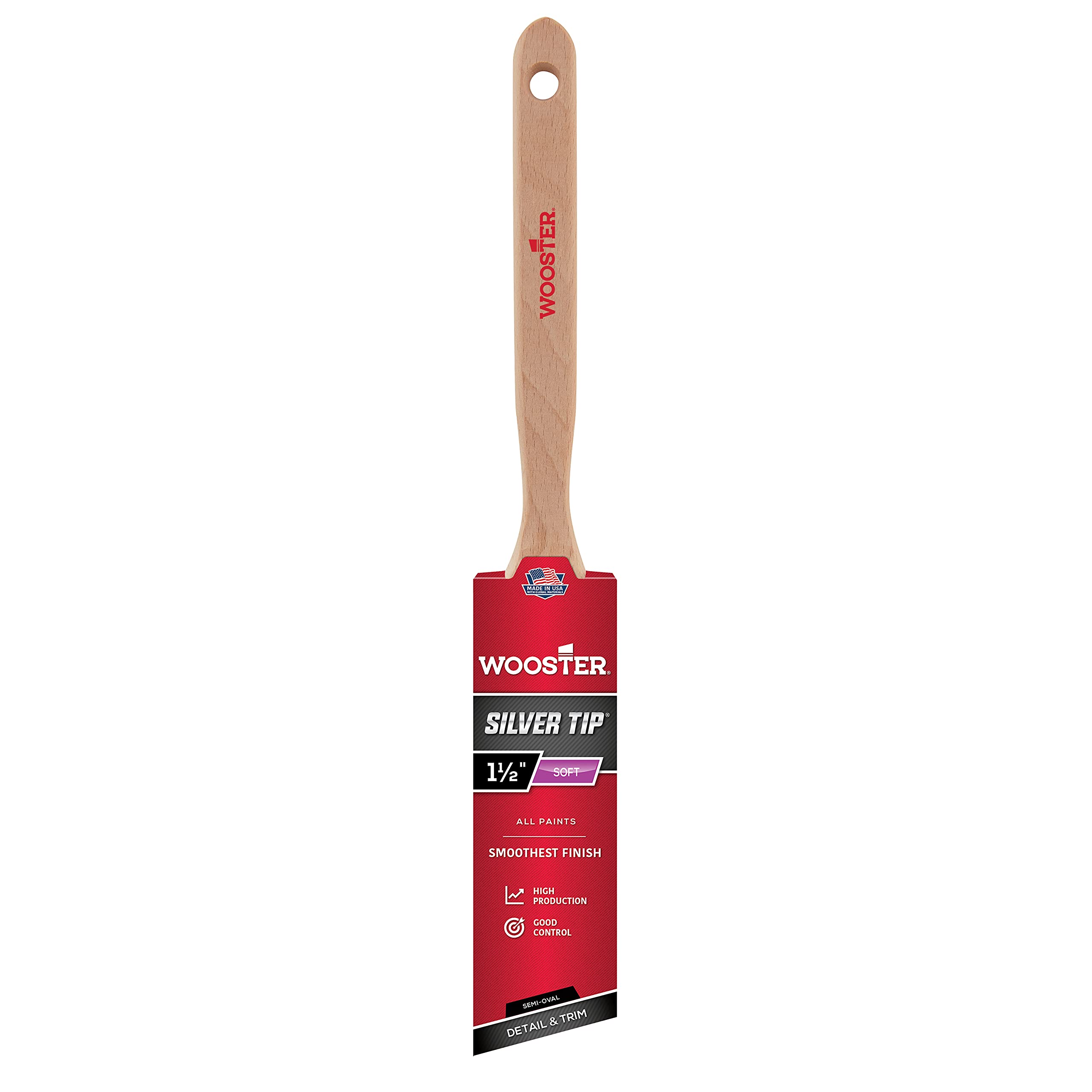 Wooster 5228-1 1/2 Silver Tip Semi-Oval Angle Sash Paintbrush 1 1/2"