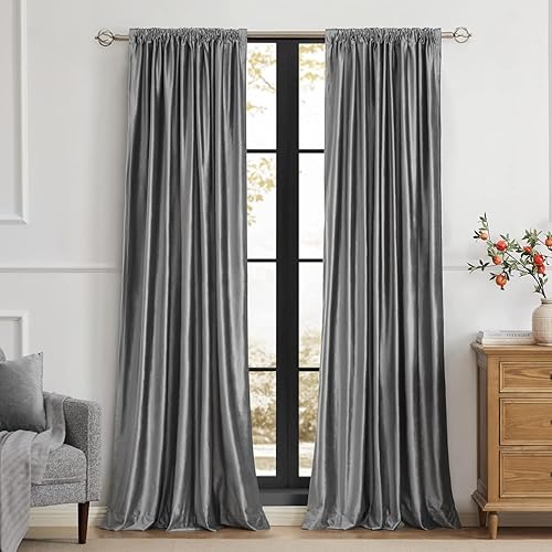 Vista 172 de PRIMROSE Juego de 2 paneles opacos de cortinas de terciopelo con trabillas traseras, 72 pulgadas largo, para la sala o dormitorio, decoran ventana