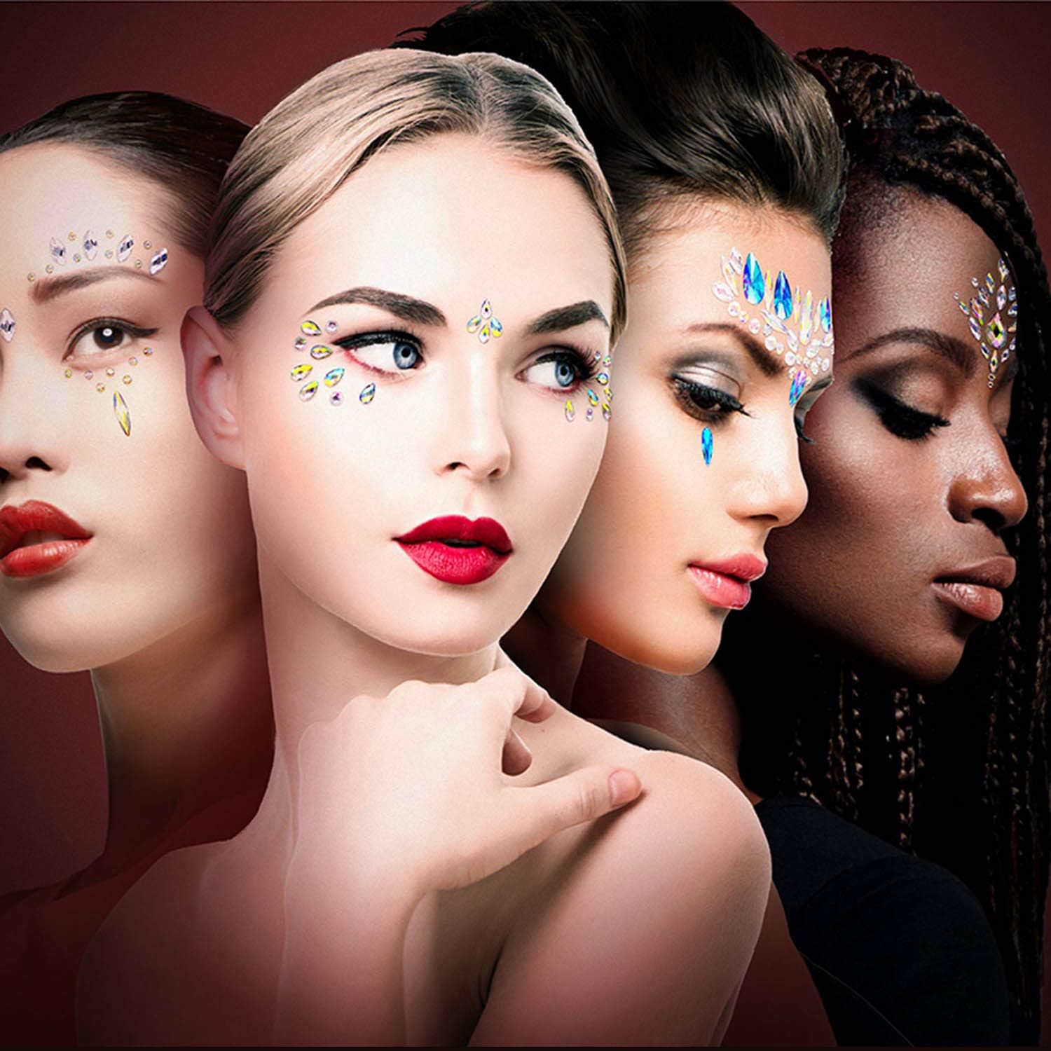 Set of 4, Face Jewels, Rhinestone Rave Festival Face Jewels, Face Gems Festival, Crystals Face Stickers, Eyes Face Body Temporary Tattoos by Crystal Lemon