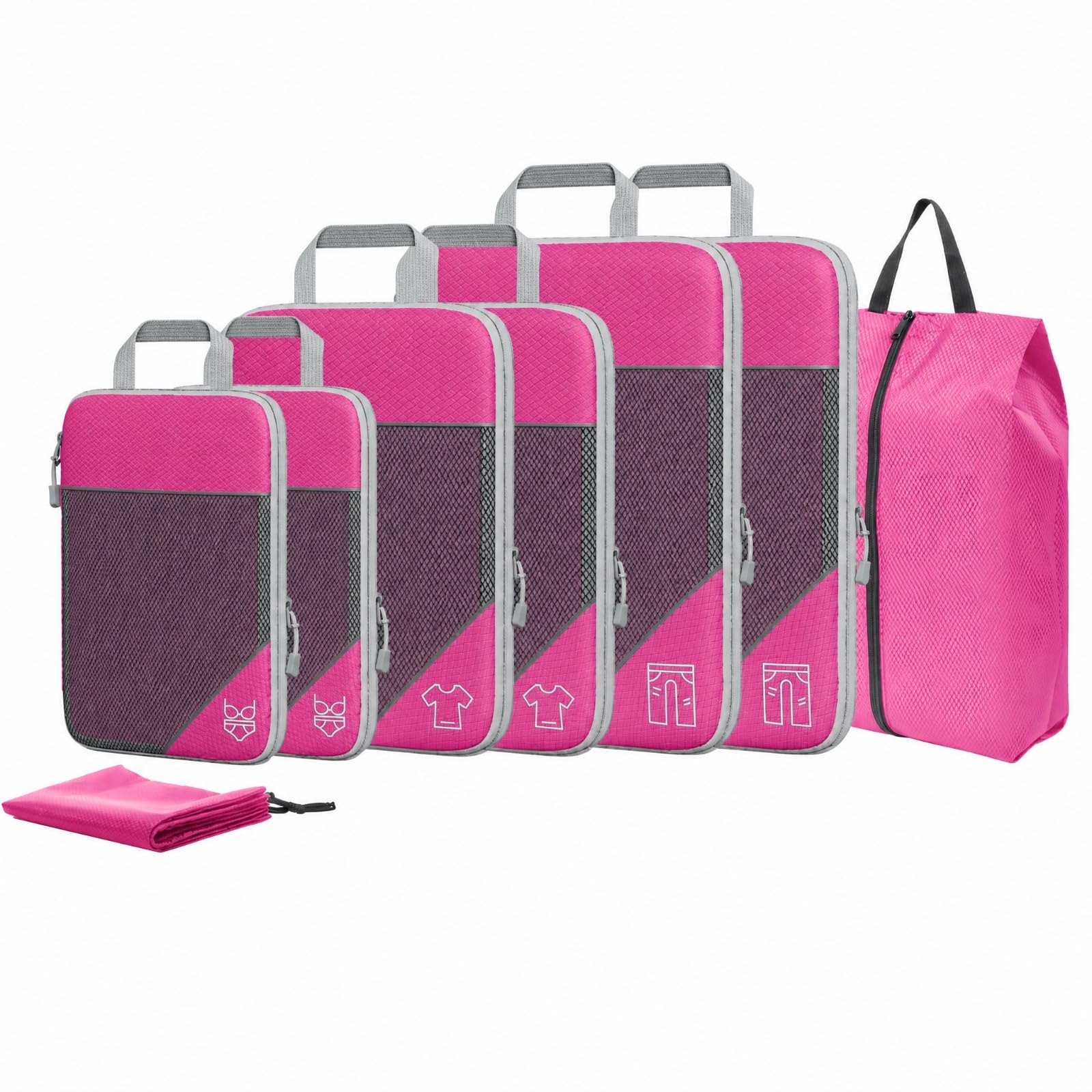 8 Stück Wäschebeutel mit Kordelzug Atmungsaktive Netzstoff-Oberfläche, Gepäck-Organizer mit Tragegriff, Packtaschen, für Haushaltsaufbewahrung,