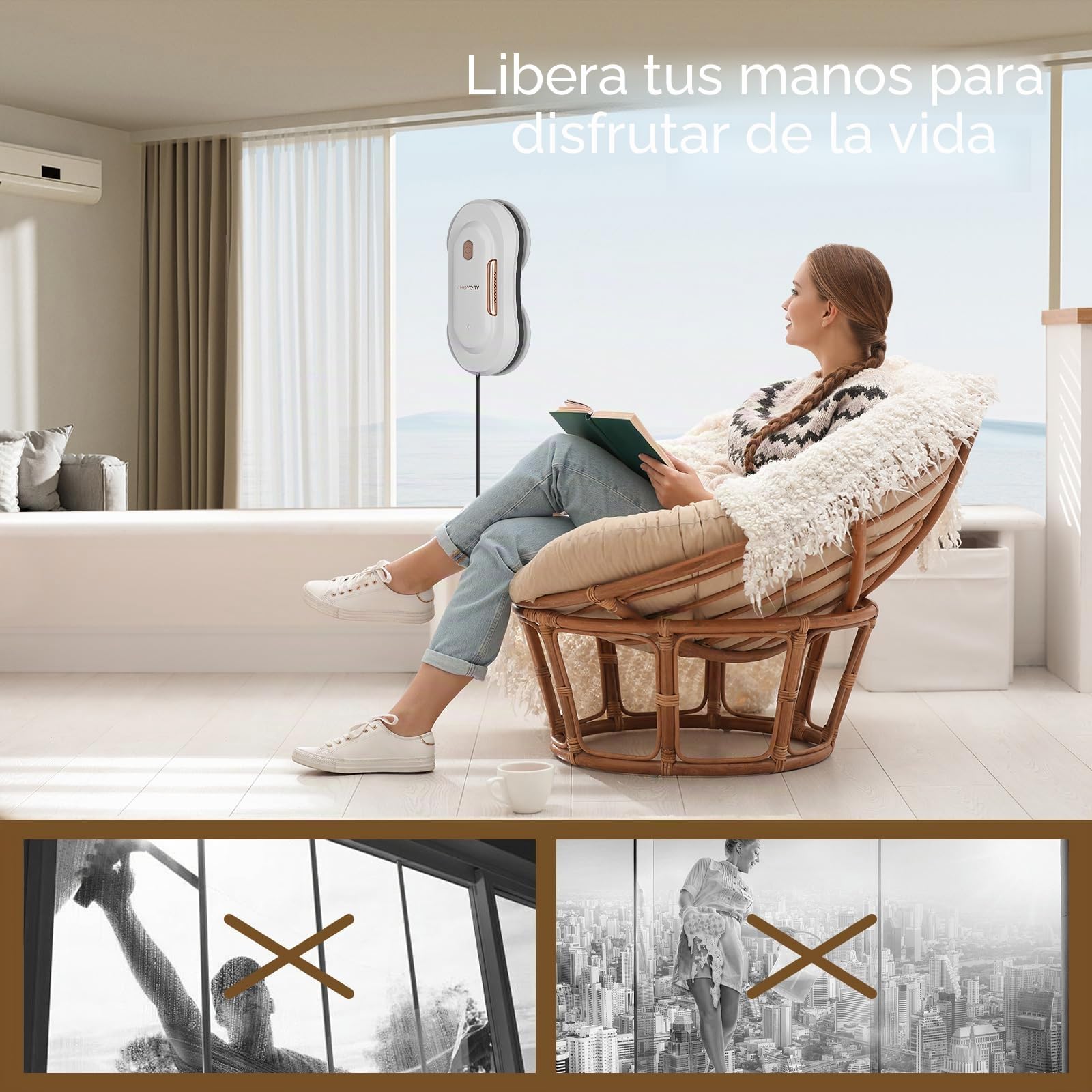 CHOVERY Robot de limpieza de ventanas automático con doble spray de agua CL3, limpiador de ventanas, robot limpiador de ventanas, robot de limpieza de vidrio, eléctrico de 3000 Pa Sunction Power