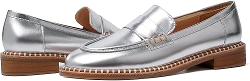 Miniatura 6 de FOGEENA Mocasines de cuero mate para mujer, estilo casual, sin cordones, punta redonda, tacón bajo grueso, zapatos de vestir de 1 pulgada