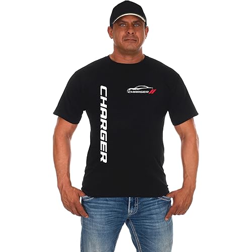 JH Design Men's Dodge Charger Classic T-Shirt Short Sleeve Black Crew Neck Shirt