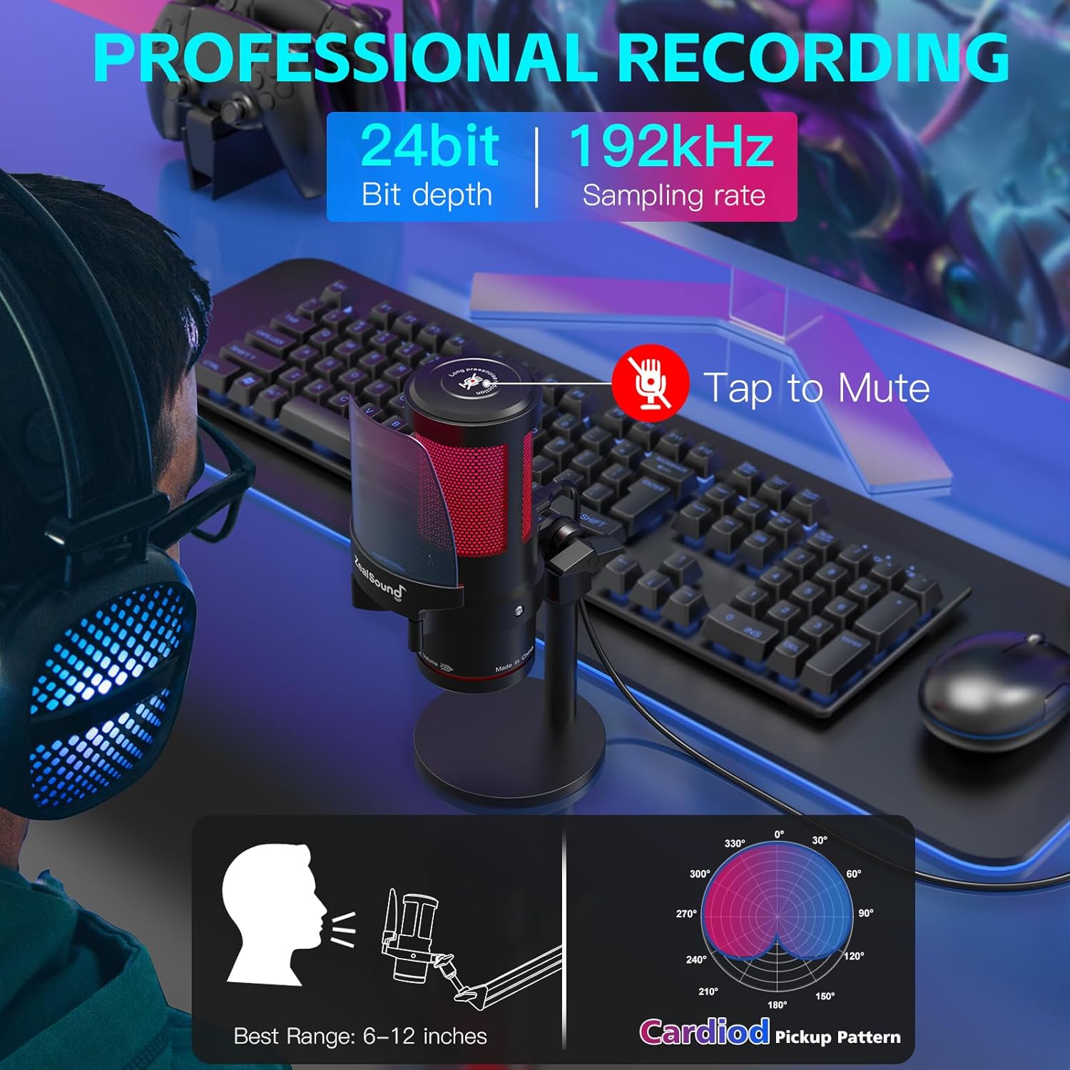 zealsound Gaming USB Microphone,Noise Canceling Mic with RGB Light,Touch Mute,Gain,Real-Time Monitoring for Streaming,Podcast,Twitch,YouTube,Discord,Compatible with iPhone,iPad,PC,PS4,PS5,Mac 29 71sYNzhtFzL. SL1500