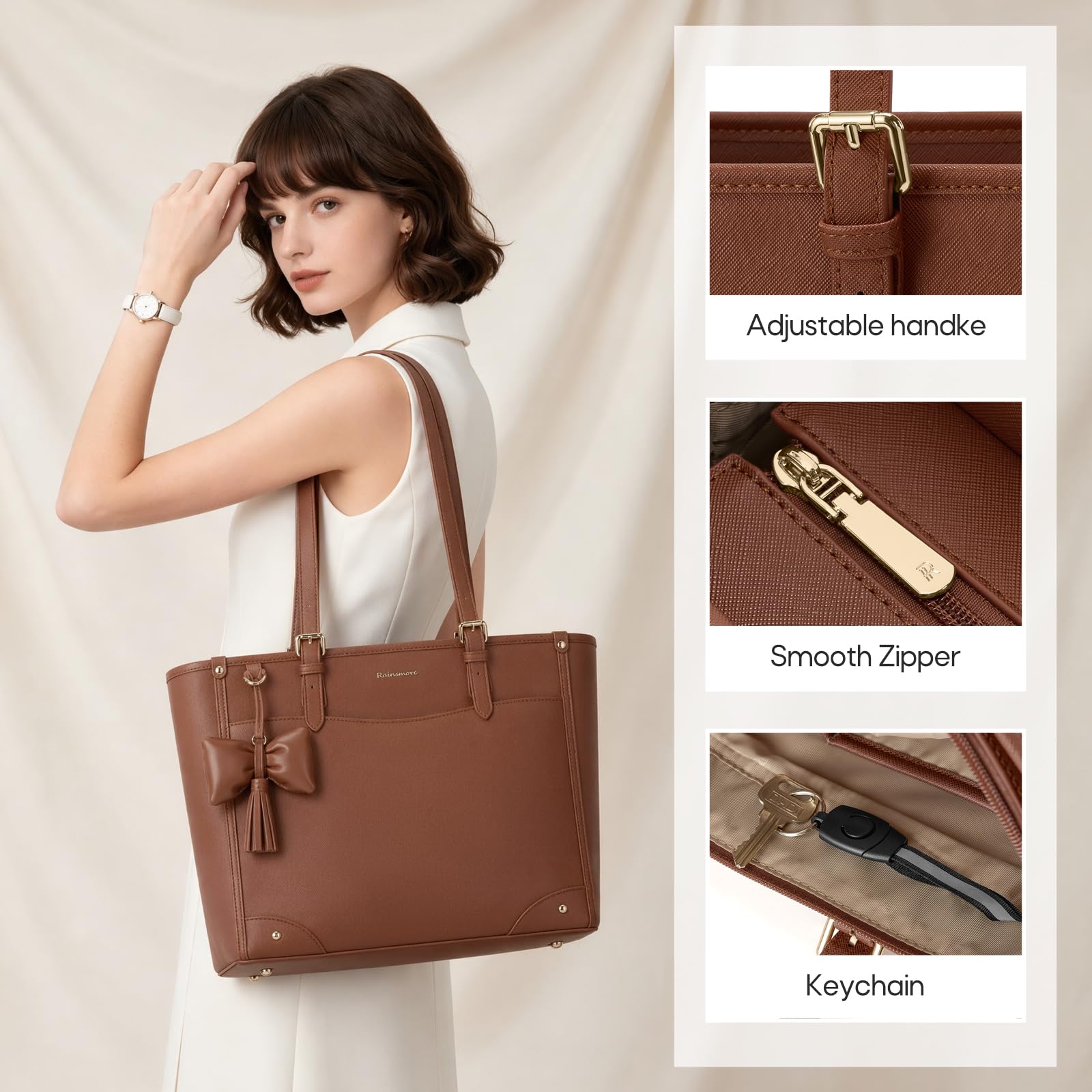 RAINSMORE Handtasche Damen Groß Shopper 14 Zoll Arbeitstasch