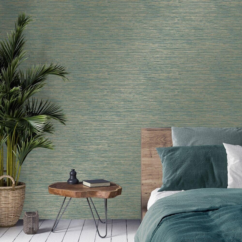 Wallpaper Empire Neutral Crown Luxe - Fusion Weave Metallic Wallpaper (Fusion Plain Teal)