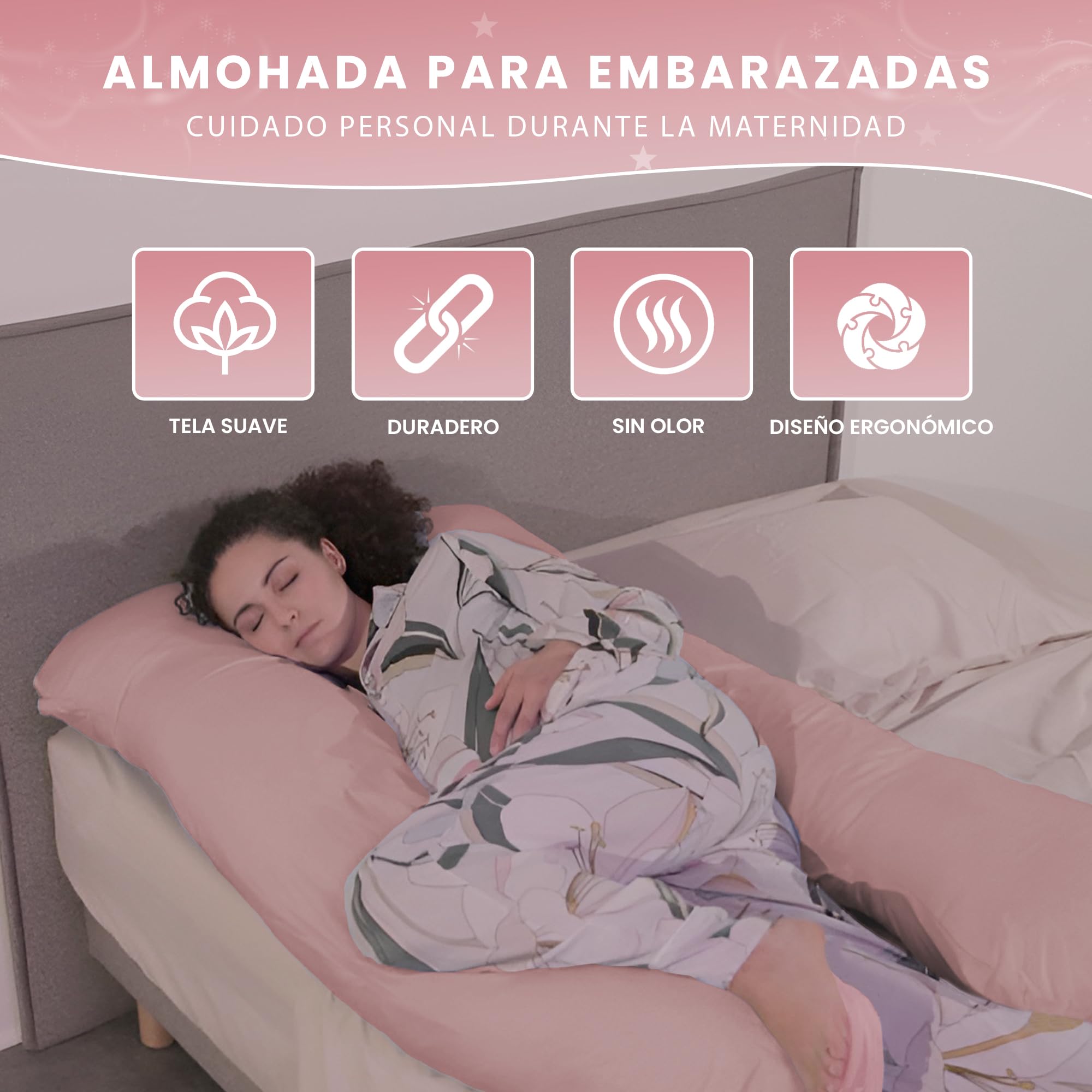 bananair - Almohada Embarazada - Funda Lavable - Cojín Embarazada Dormir y Lactancia en Terciopelo, Suave y Agradable - Relleno de Espuma, Cómodo - Sueño Reconfortante (140 x 80 cm, Algodón, Rosa)