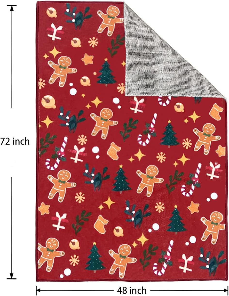 Christmas Gingerbread Area Rugs 4x6 Machine Washable High Traffic Xmas Door Mat Non-Slip Floor Carpet for Living Room Dining Room Bedroom Entryway & Hallway, Red Gingerbread