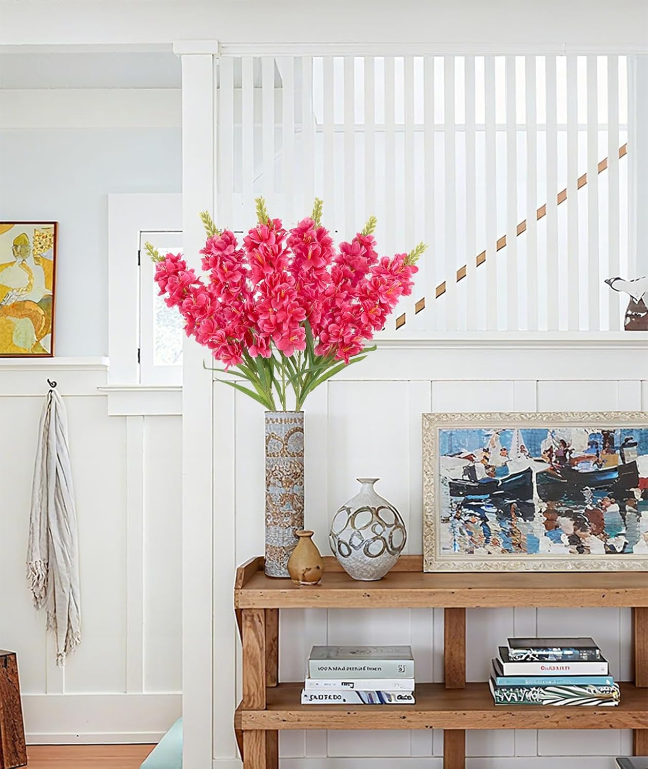 IPOPU 6PCS Delphinium Artificial Flowers 39" Realistic Faux Hyacinth Long Stem Delphinium Silk Flowers for Tall Vase Filling Wedding Centerpieces Home Decor (Rose Red) - Image 7