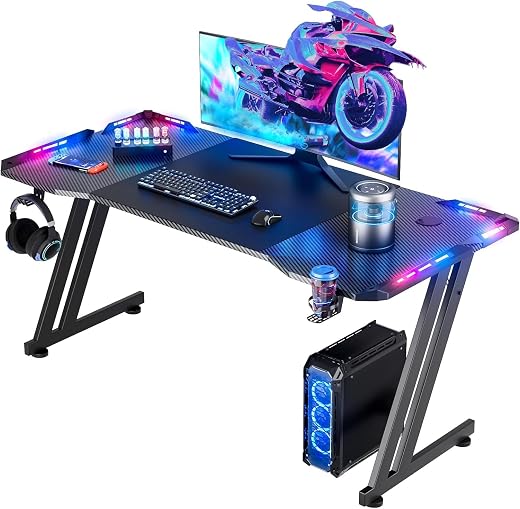 HLDIRECT 55 Inch Gaming Desk Z for Dual-Monitor Battlestations