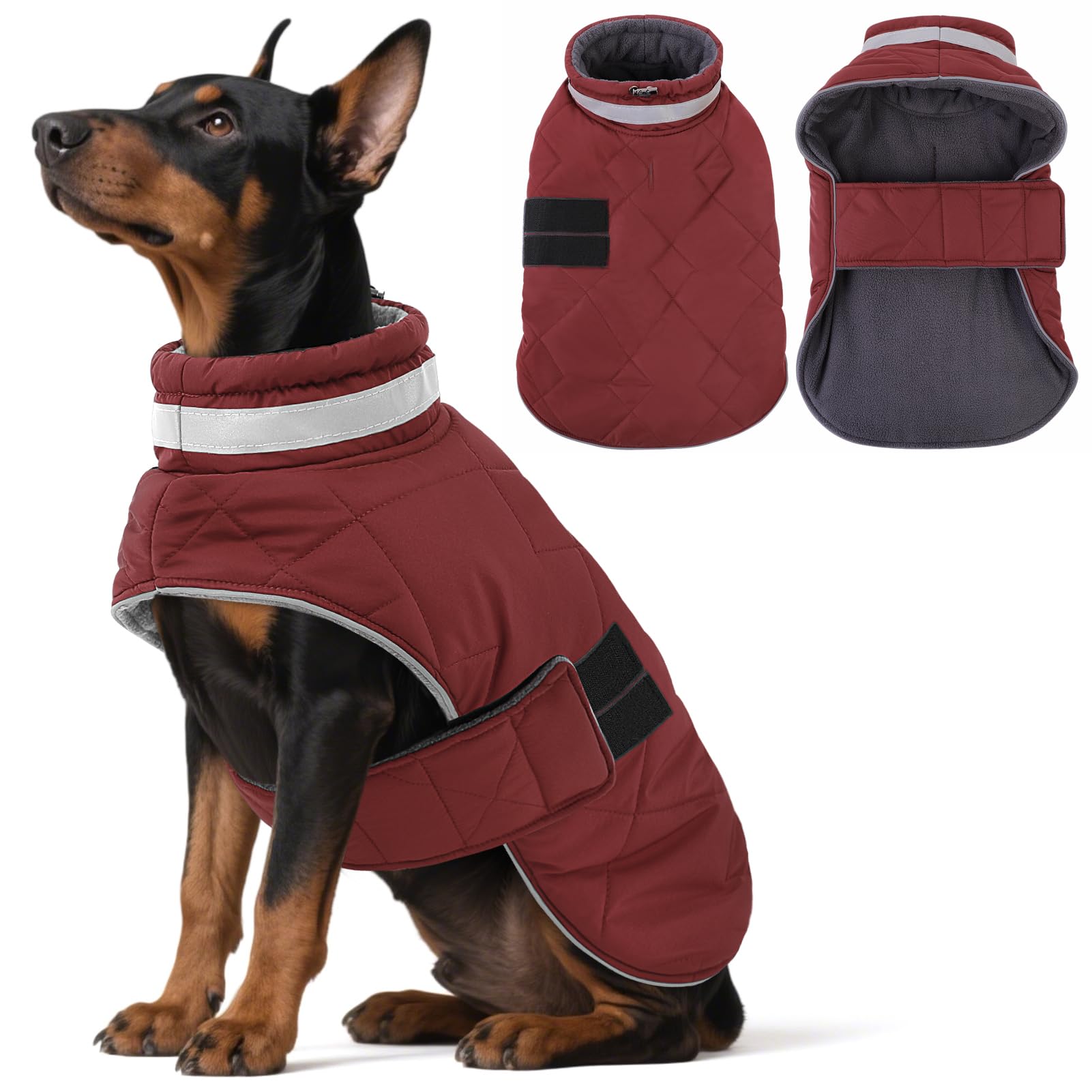 ASENKU Cappotto Impermeabile per Cane Invernale, XL Cappottino per Cani di Taglia Grande, Giacca Invernale Foderata in Lana Riflettente, Cappotti e giubbotti per Cani Chiusura Regolabile