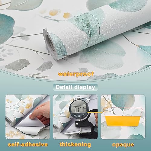 Miniatura 4 de Sevalo Papel tapiz de hojas para despegar y pegar, papel de contacto bohemio para gabinetes, papel tapiz floral de flores, hojas verdes, papel tapiz