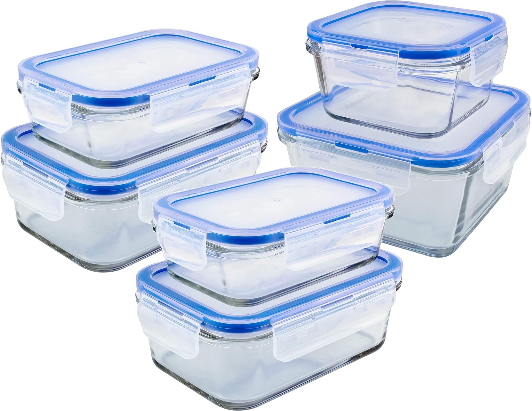 Glass Containers BPA-Free Locking lids, Food Storage Container 100% Leakproof Glass Lunch Boxes, Freezer Storage container with Lids Airtight, Glass Food Storage (Set of 6)