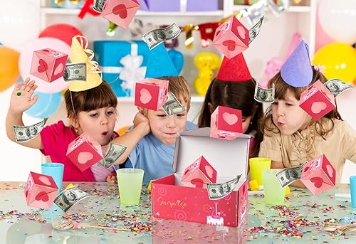 Miniatura 7 de Glodecart Caja de regalo de cumpleaños sorpresa para explosión de dinero, caja de regalo de dinero plegable rosa para suministros sorpresa de
