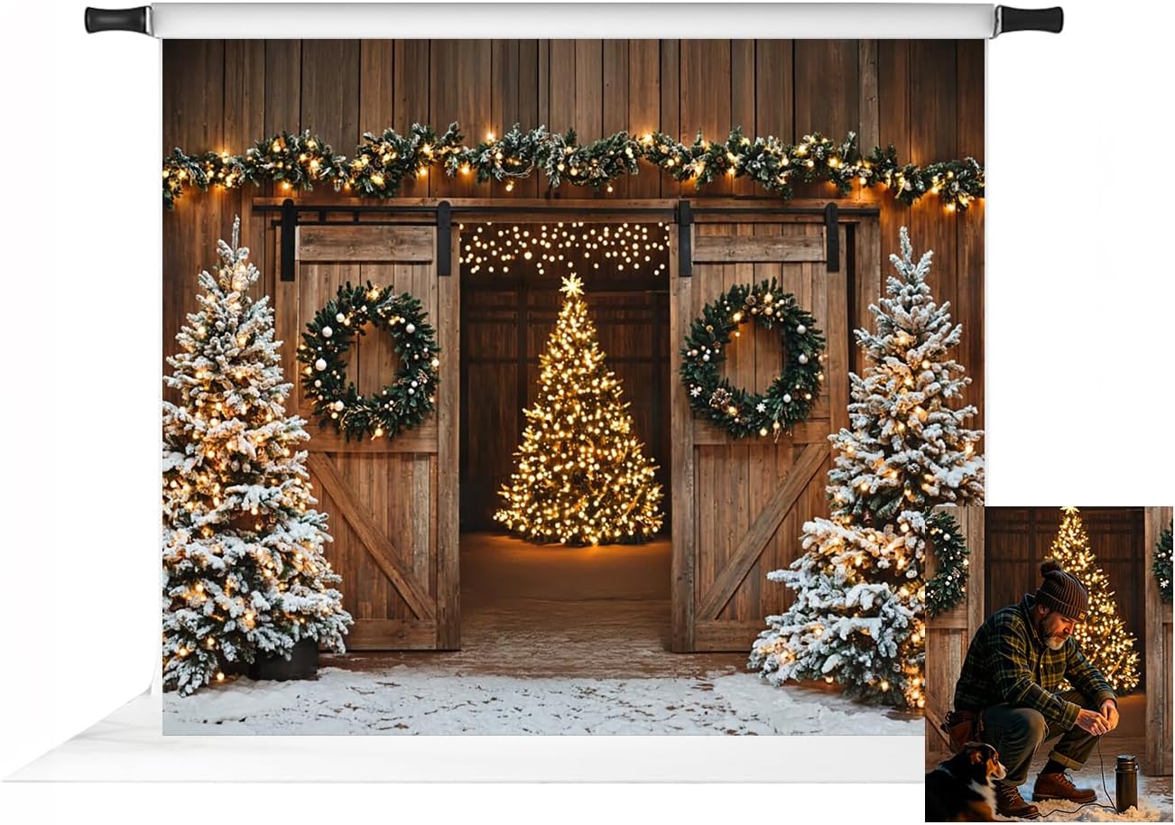 Kate Red Door クリスマス写真背景 素朴な納屋の背景 クリスマスツリー ポートレート 写真背景 農場の外の写真小道具 写 AIIKES 7  x 5フィート 写真撮影用クリスマス背景幕 クリスマス 赤い納屋のドアの背景 クリスマスツリーギフト 赤い木製ボード 写真撮影の背景 休日 ... ケイトクリスマス納屋ドア背景雪クリスマスツリーライト背景写真スタジオ小道具 10x8フィート