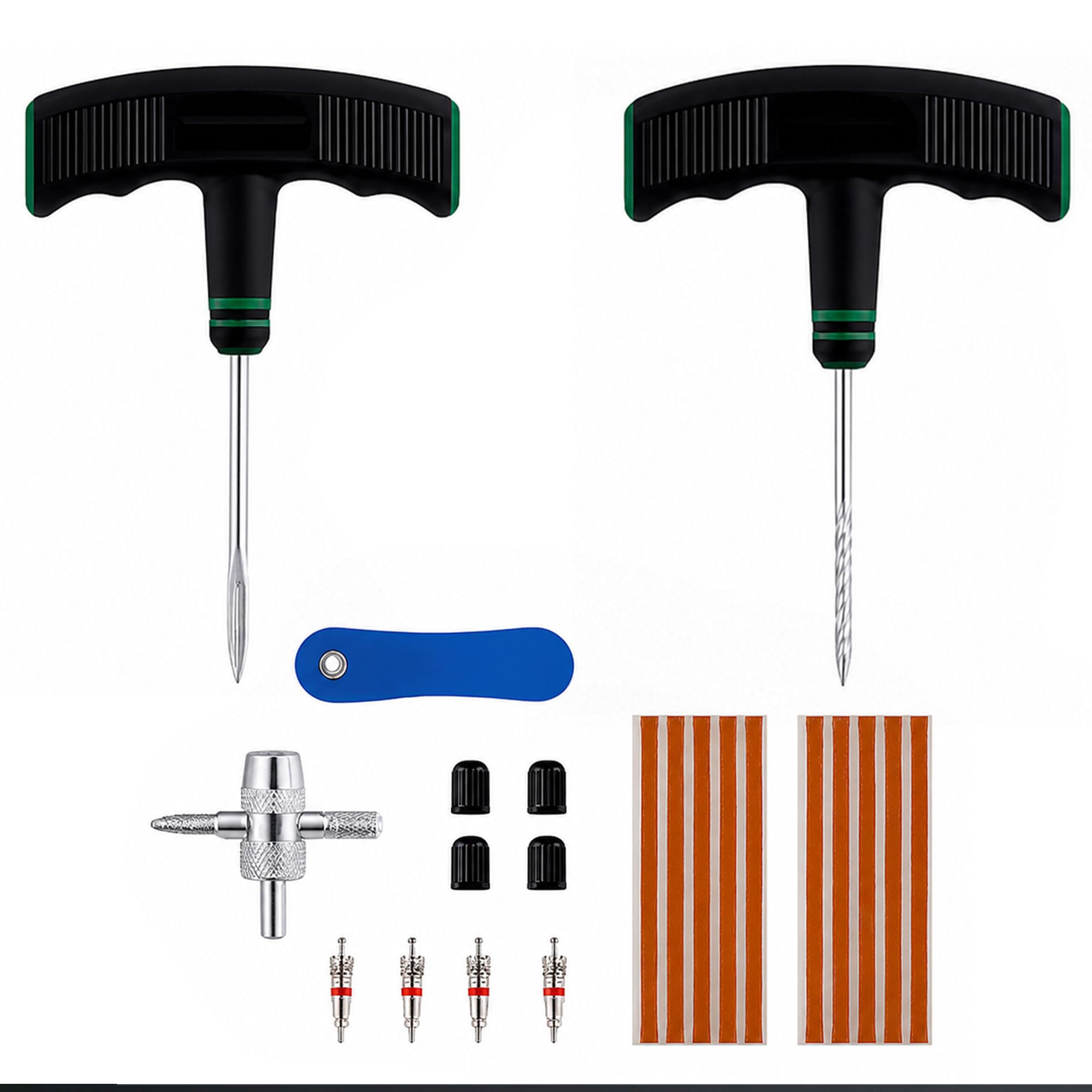 ELEGHT Tyre Plug Kit, 22pcs Compact Tyre Puncture Repair Kit with Rubber Plugs, Upgraded T-Handle, 4-Way Valve Tool, Flat Tyre Repair Tool for UTV, ATV, Truck, Cars, Motorbikes