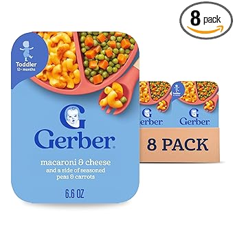 Gerber Mealtime for Toddler Macaroni & Cheese with Side of Seasoned Peas & Carrots, 6.6 Ounce (Pack of 8)