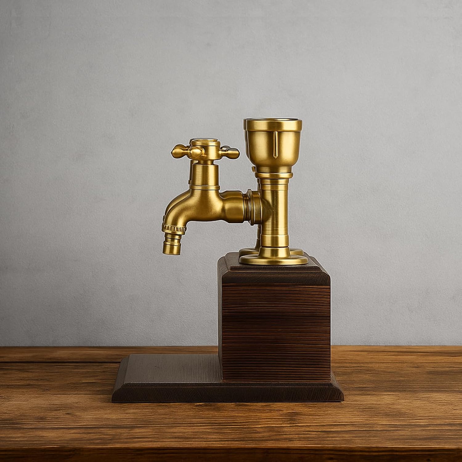 Steampunk Whiskey Dispenser with Wood Base & Brass Tap | Industrial Mancave Bar Decor & Home Bar Accessory | Dual Tap Version | Unique Gift for Him, Father’s Day, Birthday