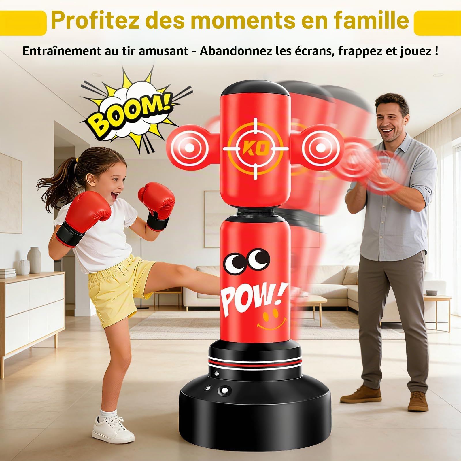 Sac de Frappe Enfants, Set de Boxe avec avec Pompe et Corde à Sauter, Sac de Boxe Gonflable de 165cm, Cadeaux pour garçons et Filles de 3 à 12 Ans pour la Pratique du karaté, du Taekwondo