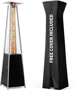 Pamapic 48,000 BTU Patio Heater with Cover - Pyramid Flame Quartz Glass Tube 87" Propane Outdoor Heater