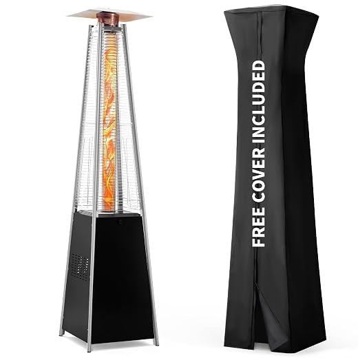 Pamapic Patio Heater with Cover, 48,000 BTU Pyramid Flame Outdoor Heater Quartz Glass Tube 87" Propane Heater