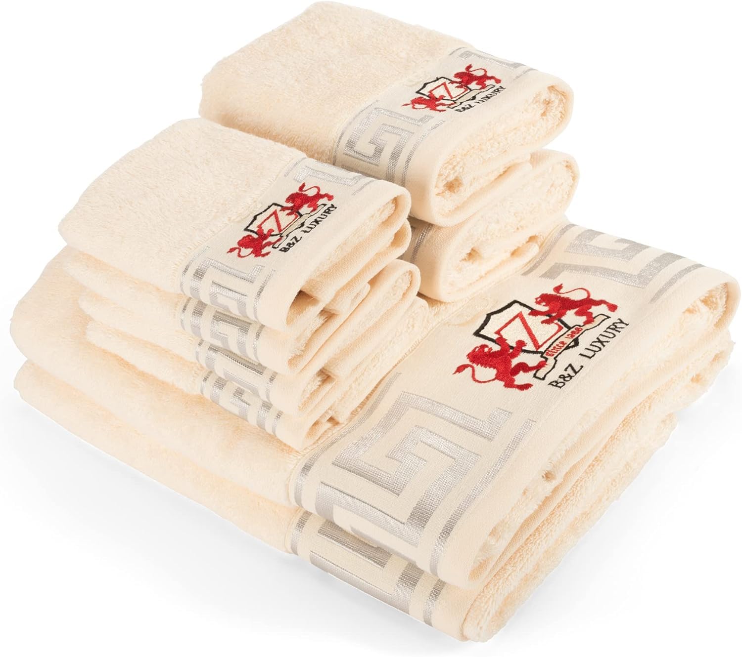 B&Z Luxury Set Asciugamani da bagno Panna 500gr pregiato BAMBOO e Cotone, 2 teli doccia 4 asciugamani viso 2 panni bidet, SUPER assorbenti SOFFICI - telo mani ospiti palestra certificati oekotex