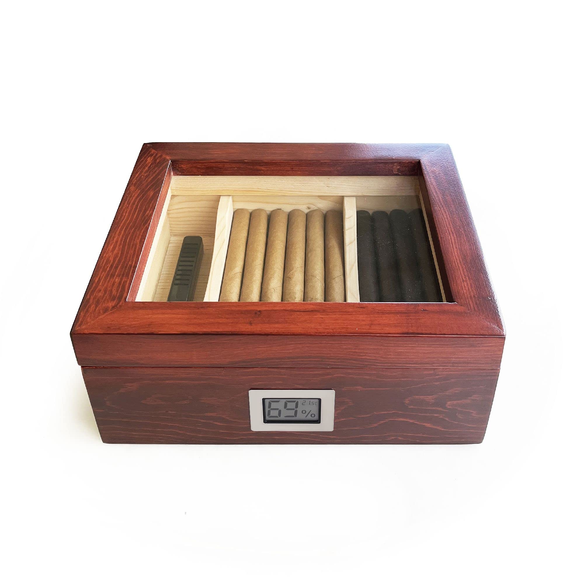 Zigarren-Humidor, Zedernholz, 25–50 Zigarren, mit digitalem Hygrometer, 2 Trennwände
