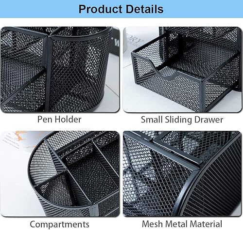 Miniatura 3 de AUSTARK Organizador de escritorio de almacenamiento de papelería, soporte para lápices para escritorio, malla de alambre, suministros de oficina,