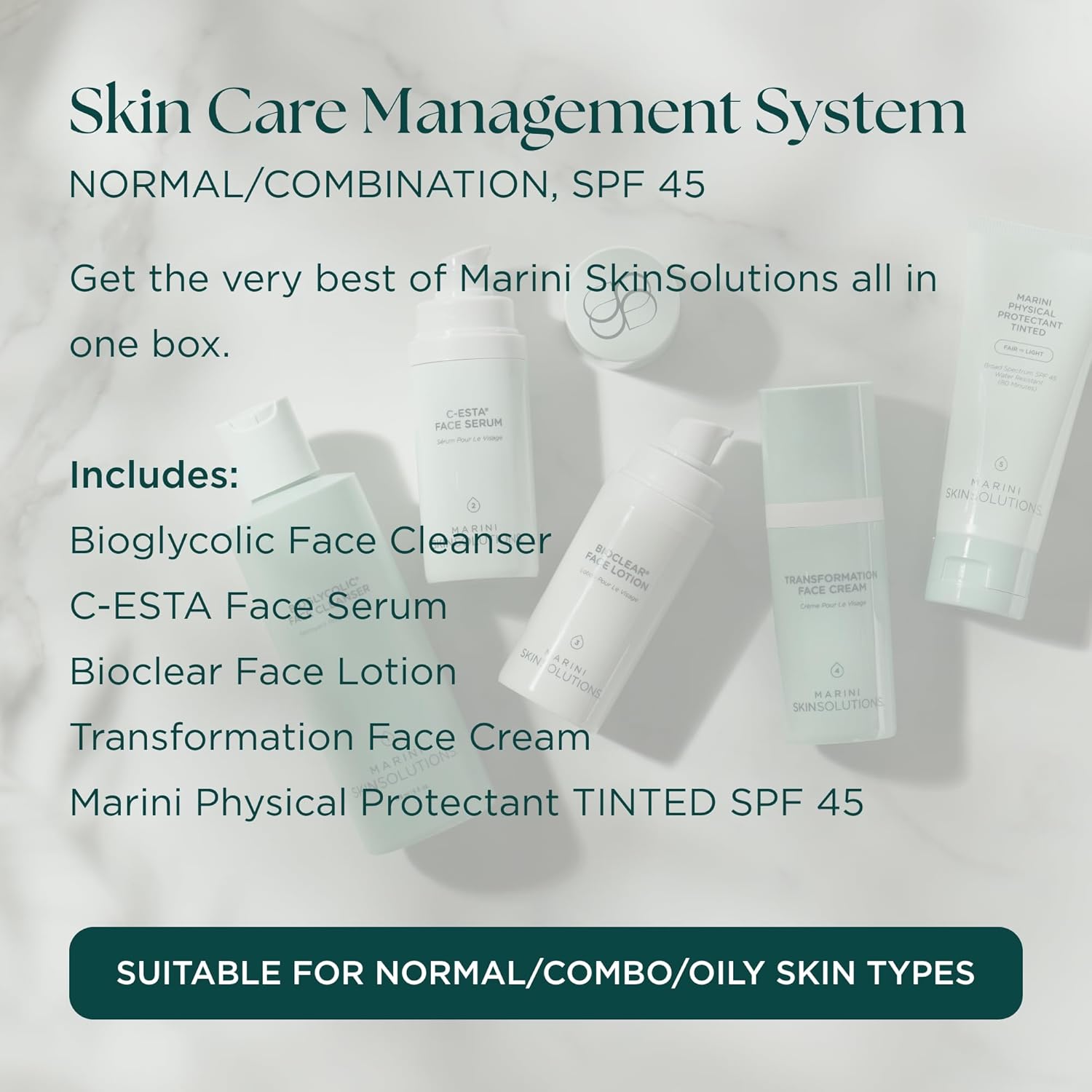 Marini SkinSolutions Skin Care Management System, Normal to Combination Skin with Physical Protectant Tinted SPF 45 - Cruelty Free - Made in the USA - Image 2