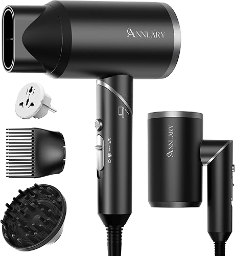 Miniatura 10 de Hair Dryer with Comb 1800W Blow Dryer with Diffuser for Curly Hair Plasma Ionic Hairdryer for Frizz Control Foldable & Protable Design for