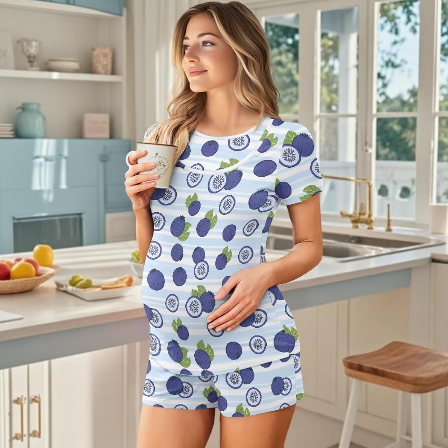 Women's Maternity Nursing Pajama Sets Double Layer Breastfeeding Sleepwear for Summer