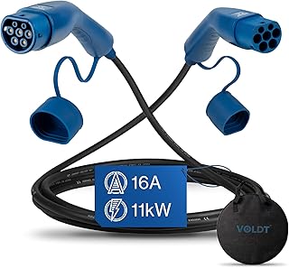 Voldt Ladekabel Typ 2 11 kW 16 A dreiphasig für Elektroautos EV PHEV, Typ 2 zu Typ 2 Modus 3, Geeignet für Modelle S/X/Y/3, ID.4, E-Tron, e-208, I4, IX1, Zoe, etc. Schutzklasse IP67