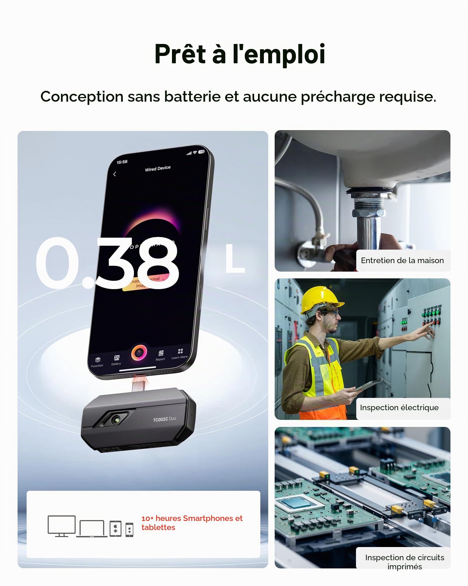 TOPDON TC002C Duo Caméra thermique pour Android/iOS, 512x384 TISR haute résolution, -20-550°C, 25 Hz pour smartphone/tablette/PC, USB-C/Lightning, caméra infrarouge pour inspection électrique, fuite