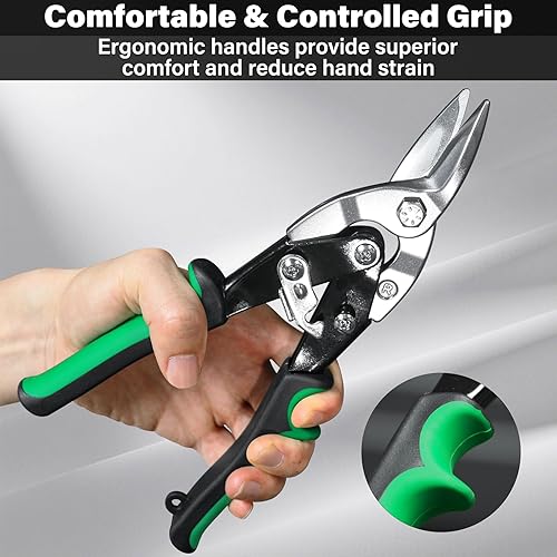 Miniatura 4 de HAUTMEC Tijeras de hojalata de aviación de 3 piezas para cortar chapa metálica, tijeras de inglete de acero CR-V para cortes rectos, izquierdo y