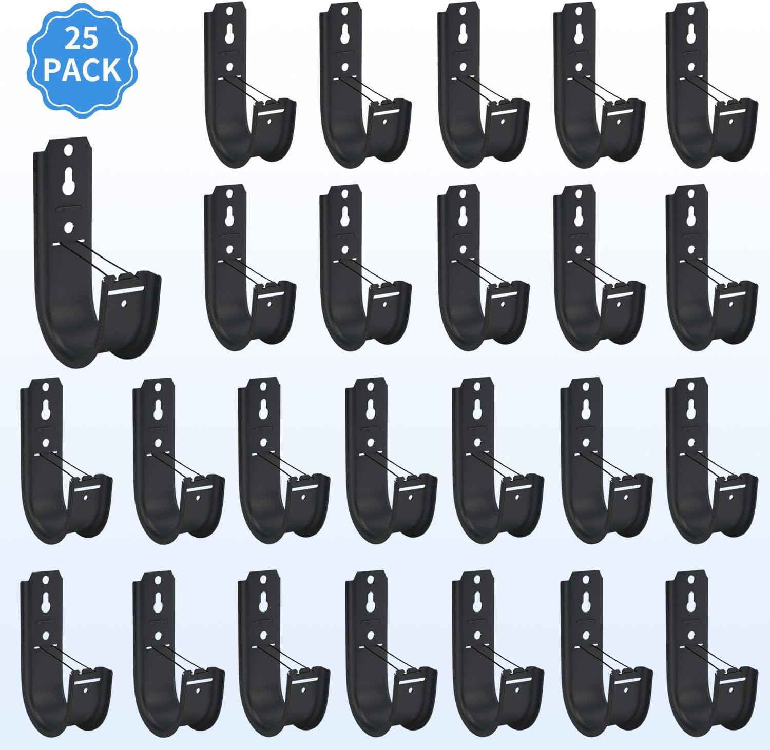 25 Pack 2-Inch Galvanized Steel Cable Support J-Hooks with Retainer Clips - Heavy Duty Wall Mount Cable Management Hooks for Structured Cabling & Organization