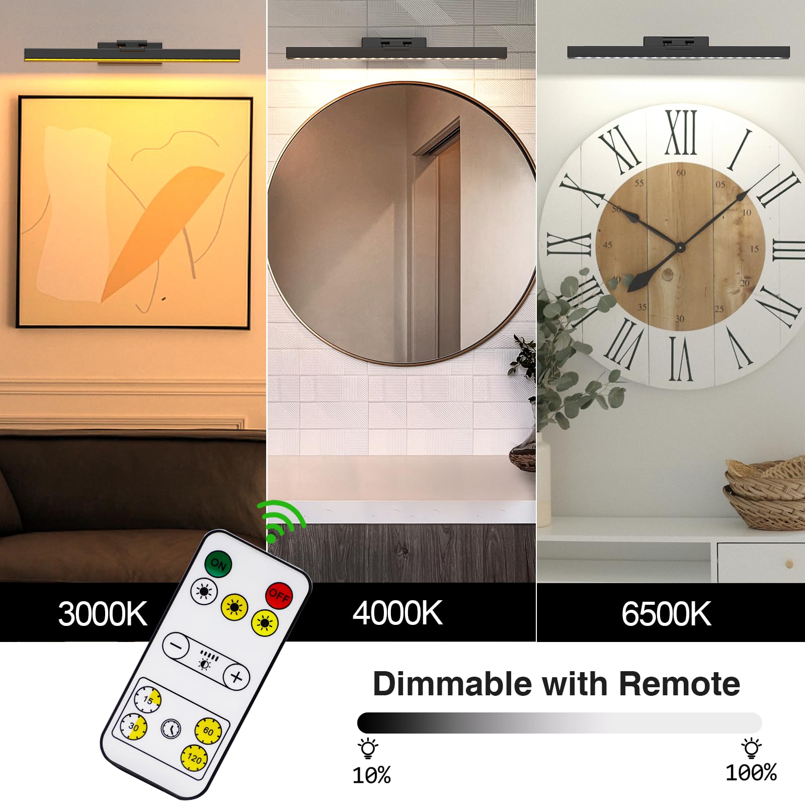 LABOREDUCER Iluminación de imagen inalámbrica, lámpara de imágenes inalámbrica con batería, iluminación de dardos, iluminación de dardos, lámpara de pared LED con 3 temperaturas de color, mando a