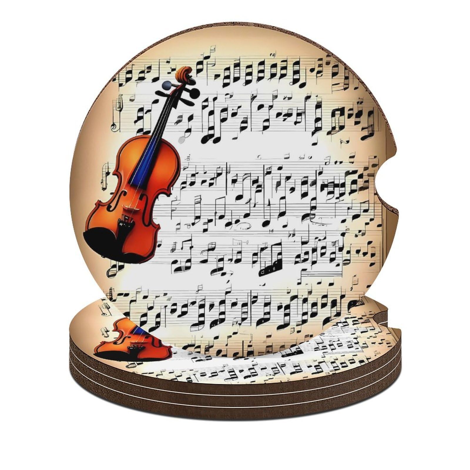 Dessous de verre absorbant pour voiture motif violon et partition musique