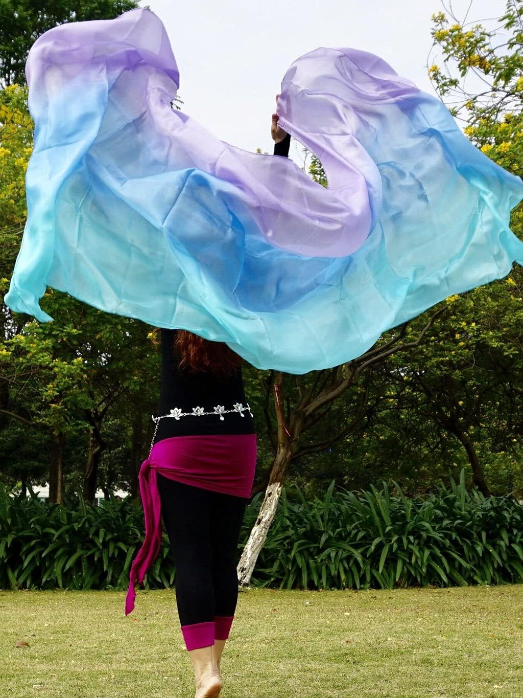 Winged Sirenny 3-Tone Flowy Luxury Bellydance Silk Scarf with Hand Rolled Edges, Lightweight Liquid Oriental Dance Veil