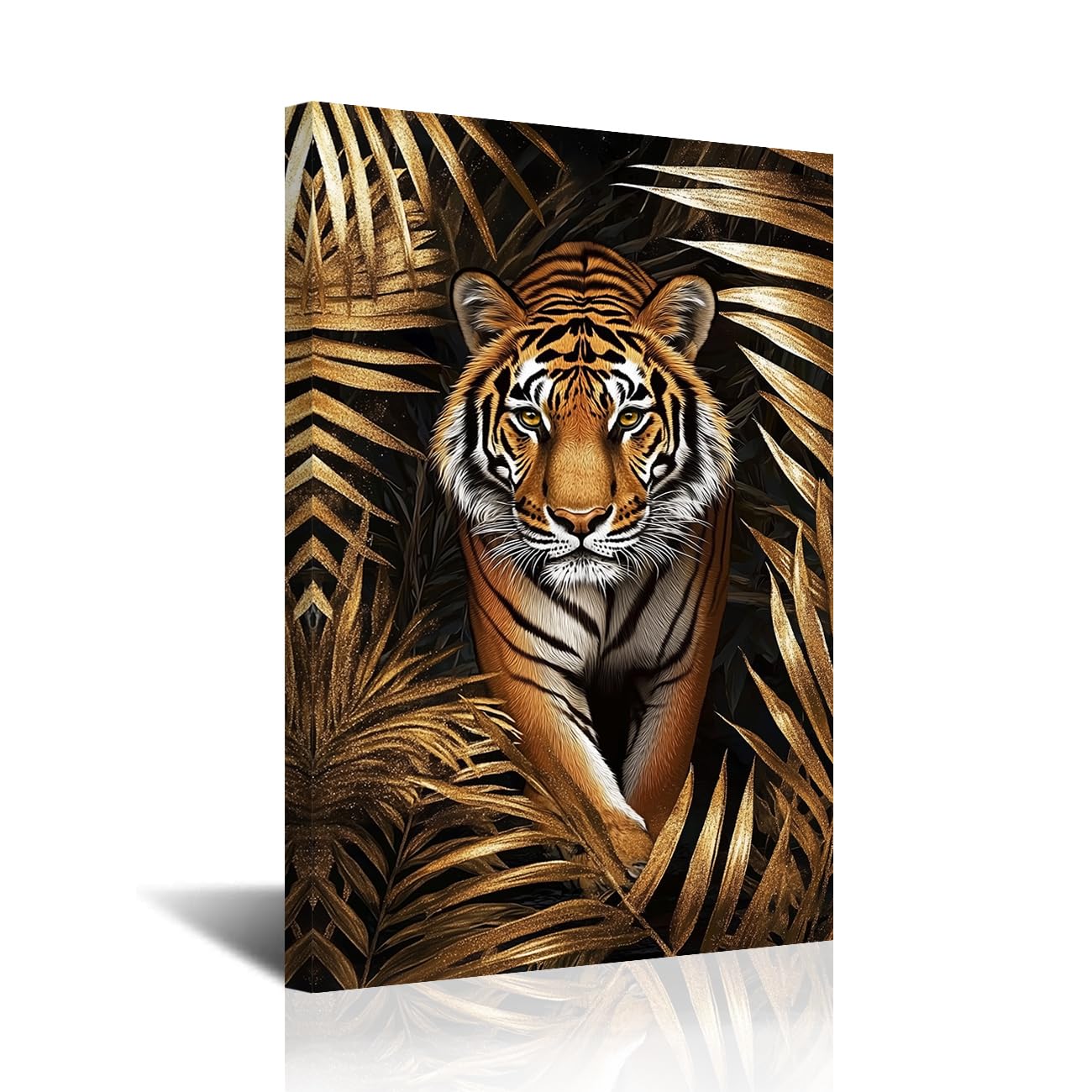 CXHOSTENT Tiger Wall Art Black and Gold Wall Decor Jungle Safari Animal Canvas Print Wildlife Painting African Theme Picture for Home Office Decor Framed (Gold, 24L x 16W)
