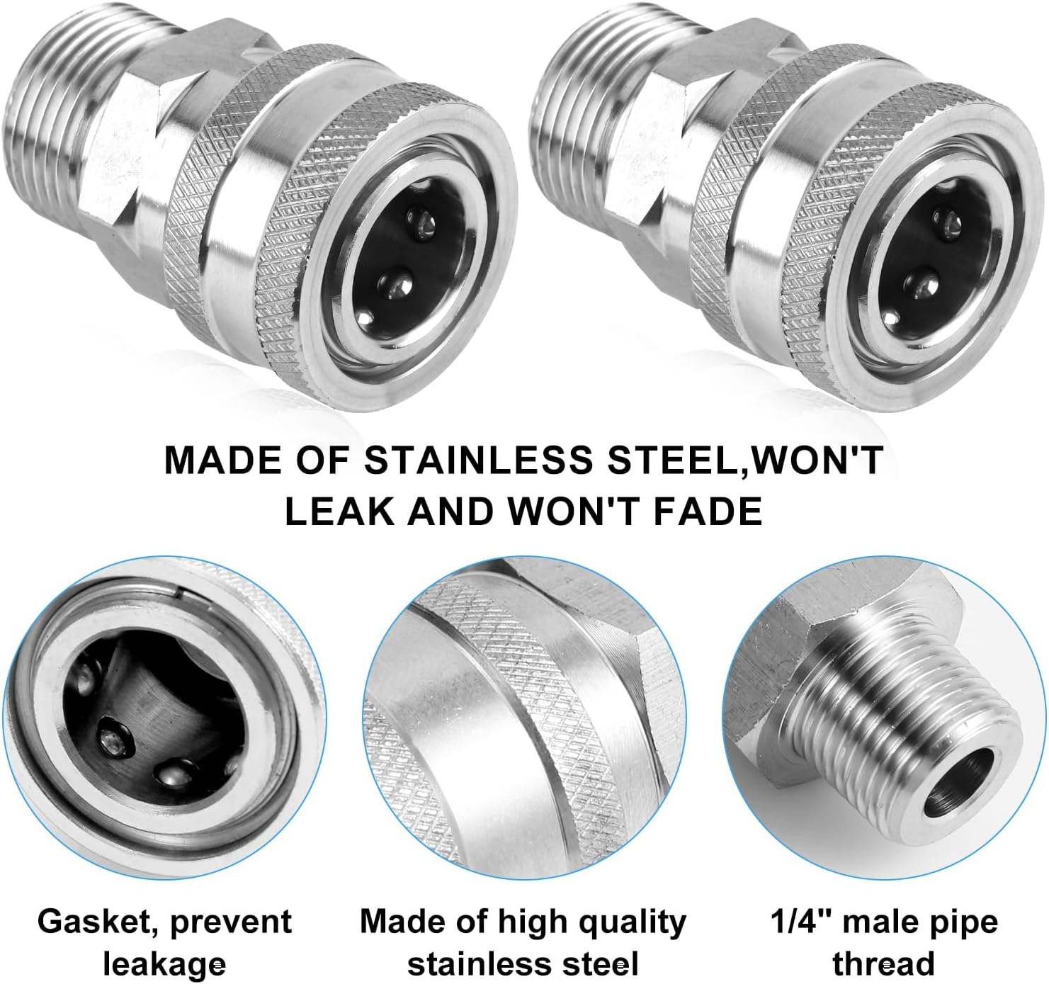 8pcs Pressure Washer Fast Connect, 1/4in Pressure Washer Adapter Set Male & Female Thread Pressure Washer Couplers Fittings Stainless Steel Power Washer Accessories for Garden Hoses Pumps