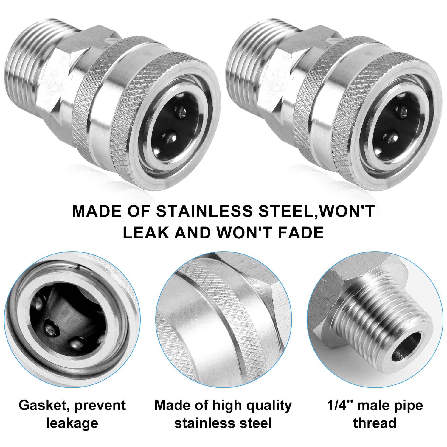 NQEUEPN 8pz Adattatori Idropulitrice Connessione Rapida, NPT 1/4" Raccordi per Idropulitrice Filettatura Maschio e Femmina Set Adattatori Idropulitrice Acciaio Inossidabile per Pompe Tubi da Giardino