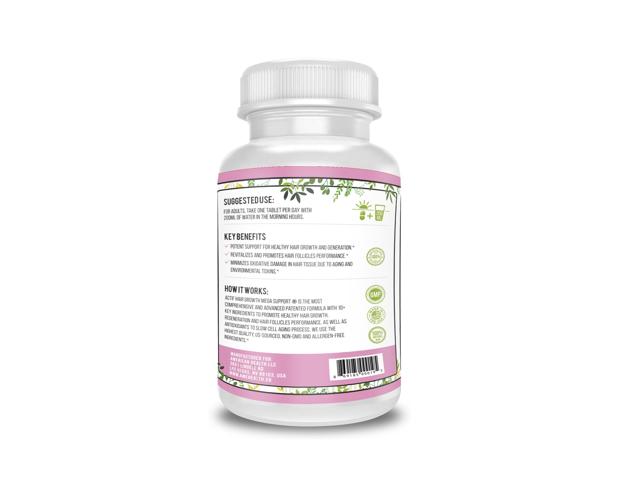 ACTIF Hair Growth for Women with 10+ Advanced Factors, Non-GMO, Stops 99% Hair Loss, Made in USA, 60 Count