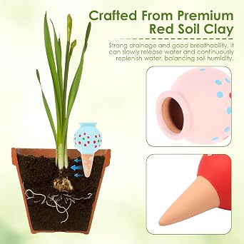 8 Pack Terracotta Self Watering Spikes,Plant Watering Devices, Automatic Slow Release Irrigation Stakes Garden Waterer for Indoor and Outdoor Plant
