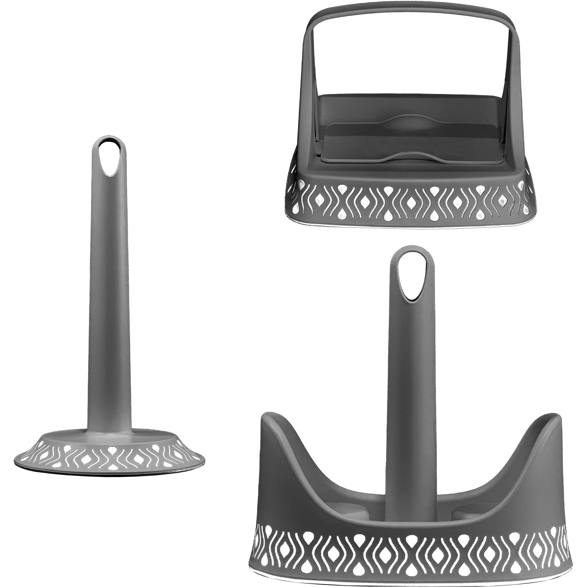 Sicignano | Set Portarotolo Portatovaglioli Portabicchieri, Linea Tosca, Plastica BPA Free - Facile da Spostare, Lavabile in Lavastoviglie, Elegante - 100% Made in Italy (Grigio/Bianco)