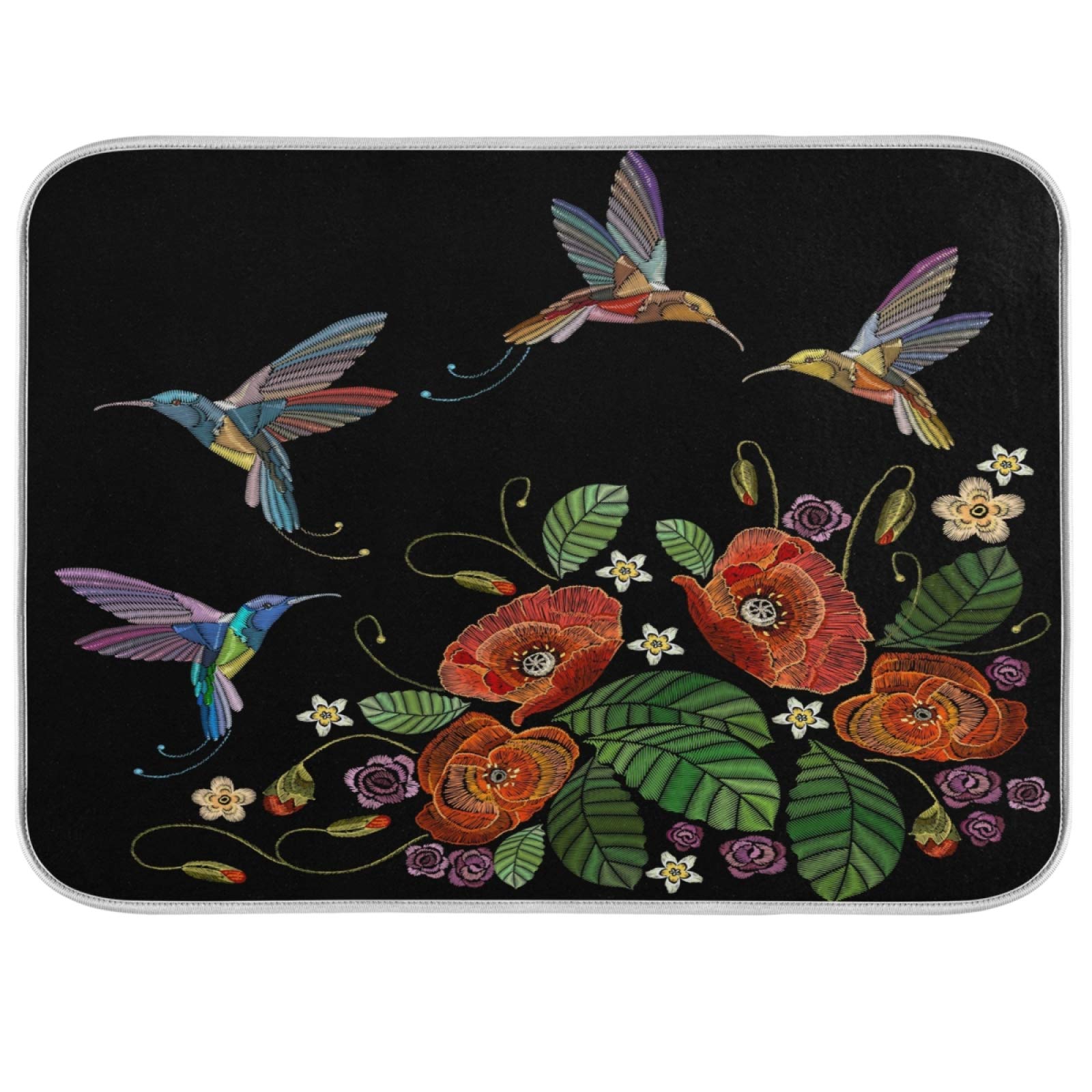 Dish Drainer Mat for Kitchen Counter Hummingbird Dish Drying Mat 18 x 24 inch Dish Dry Mat Bottles Dish Dry Pad Protector for Kitchen Countertops