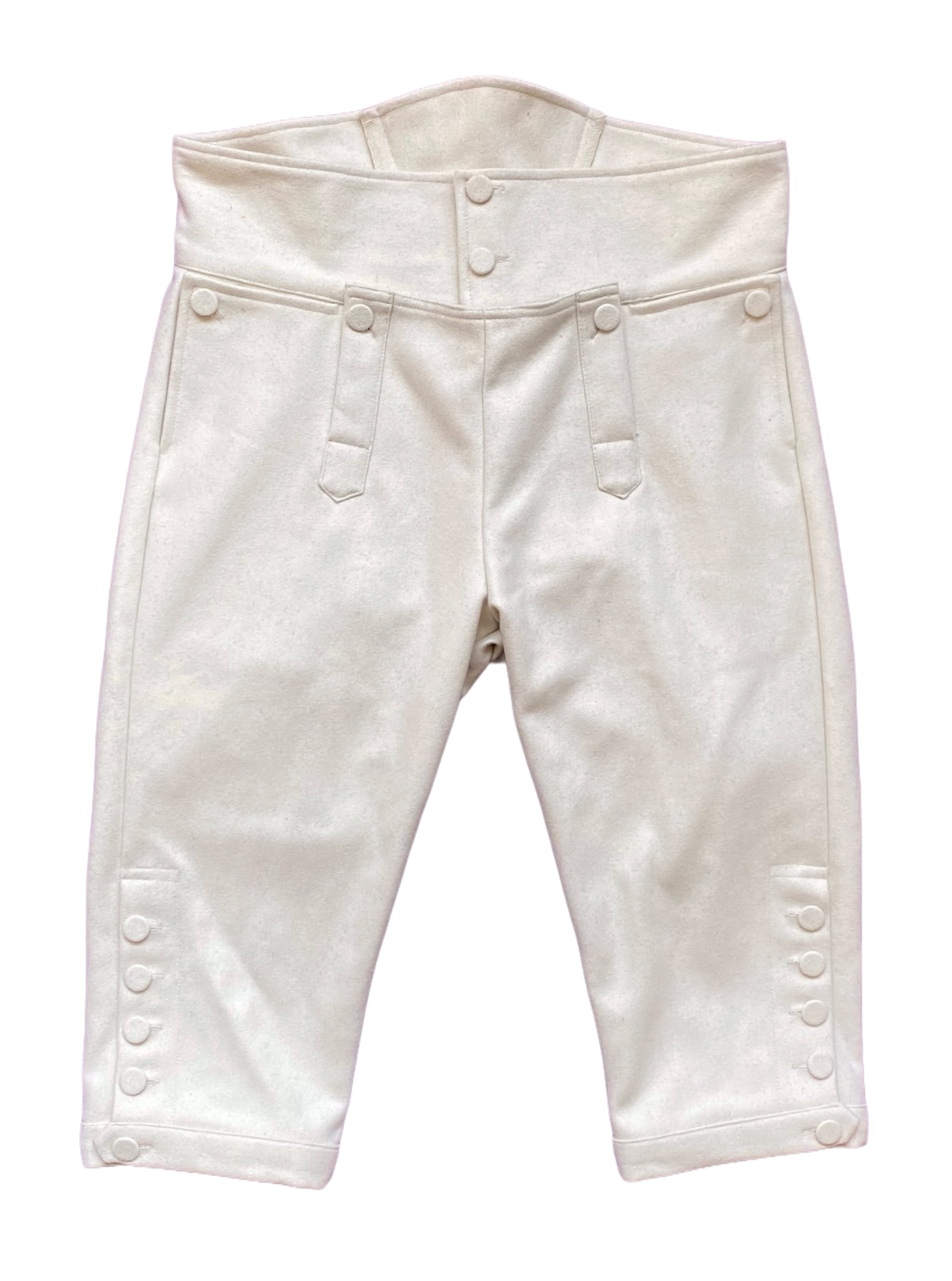 Mens Colonial Knee Wool Breeches 18th Century Pants Fall Front Style, White, XXL