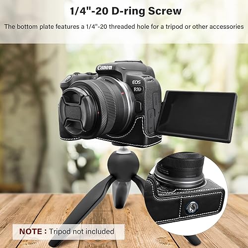 Miniatura 4 de Rieibi Funda EOS R10 - Media funda de piel sintética de calidad para cámara sin espejo Canon EOS R10 - Negro