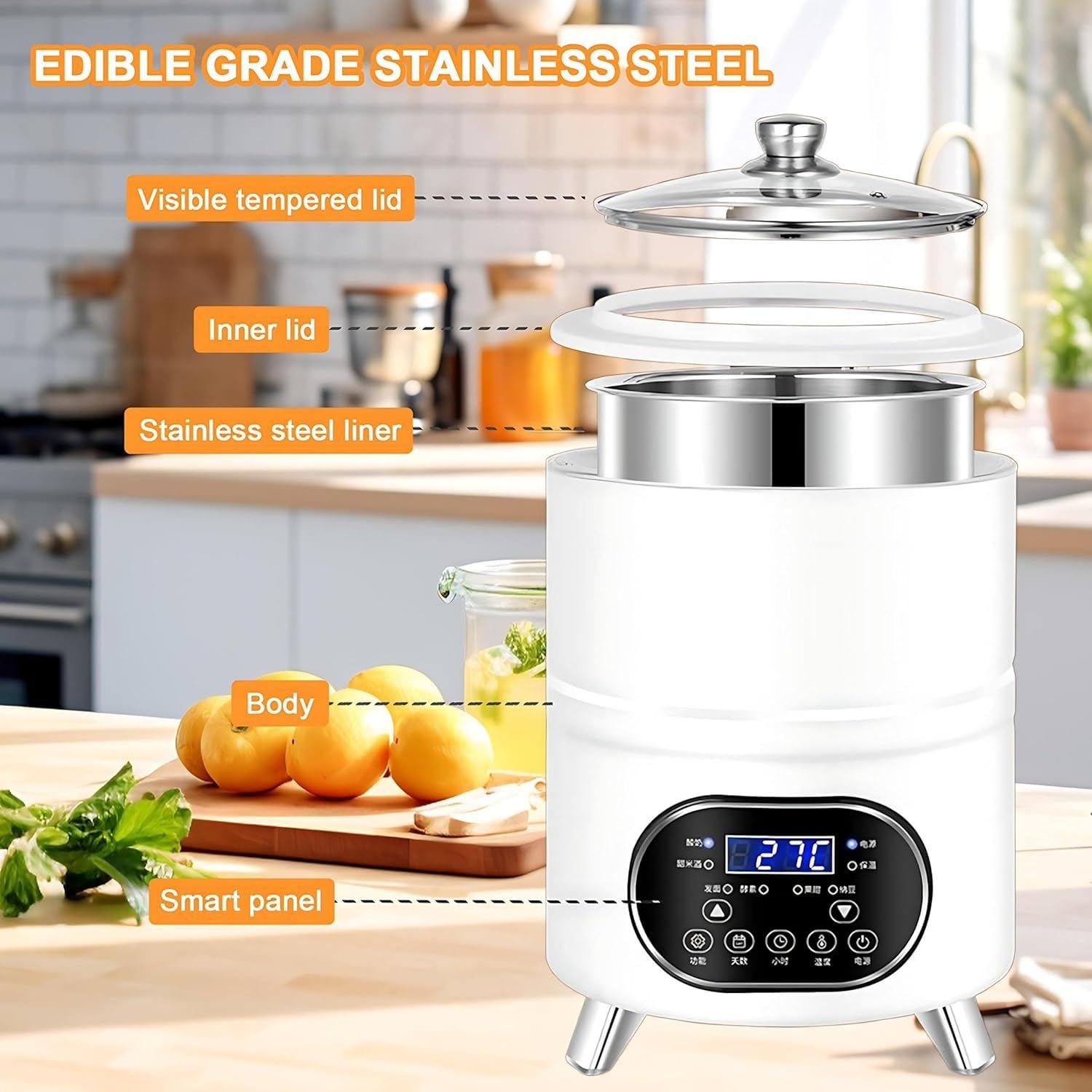 Maszyna do jogurtu 8L/12L, stal nierdzewna z wyświetlaczem LED i timerem, sitko do jogurtu greckiego i naturalnego, ser, natto, słodkie ryżowe wino black 12L