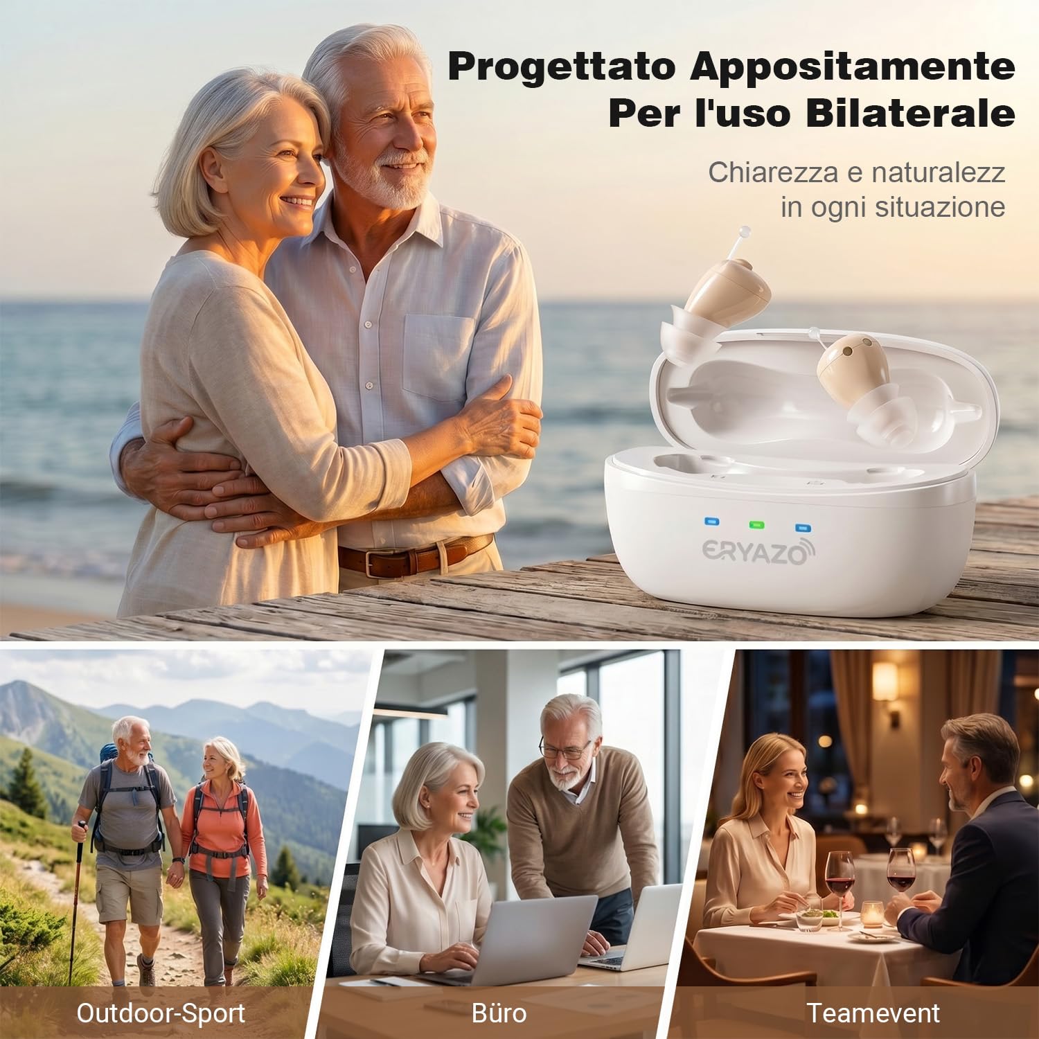 Amplificatore Audio Ricaricabile,Cancellazione del Rumore, Stazione di Ricarica USB, Custodia, Vestibilità Ergonomica