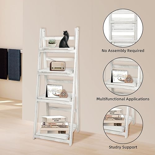 Miniatura 3 de Babion Estantería de escalera de 4 niveles estante de escalera blanco estantería de escalera rústica de madera de 45 pulgadas soporte para plantas